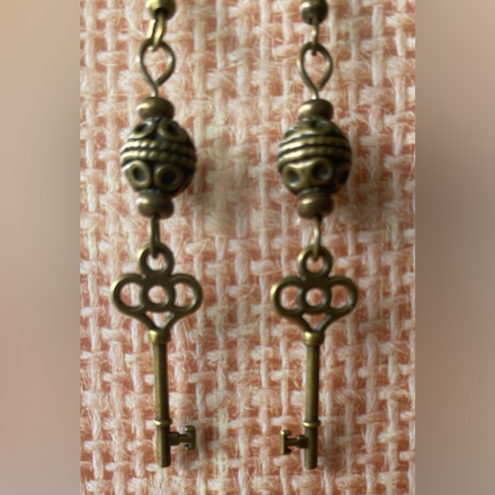 Antique Brass Vintage Style Key Earrings